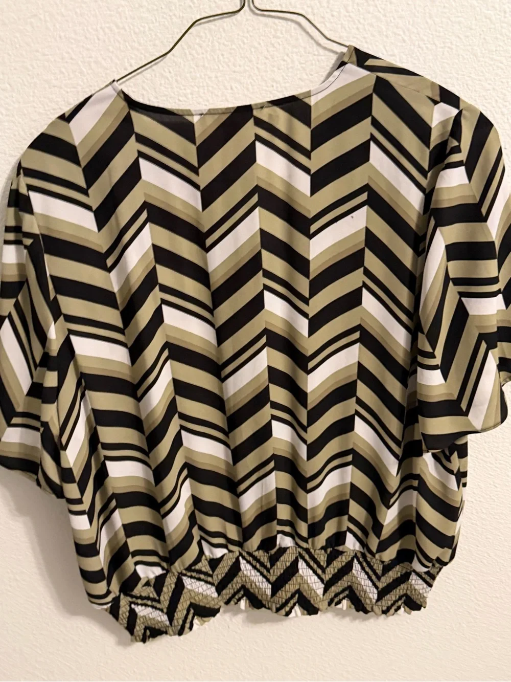 Michael Kors Olive, Black & White Chevron Zip-Front Crop Top